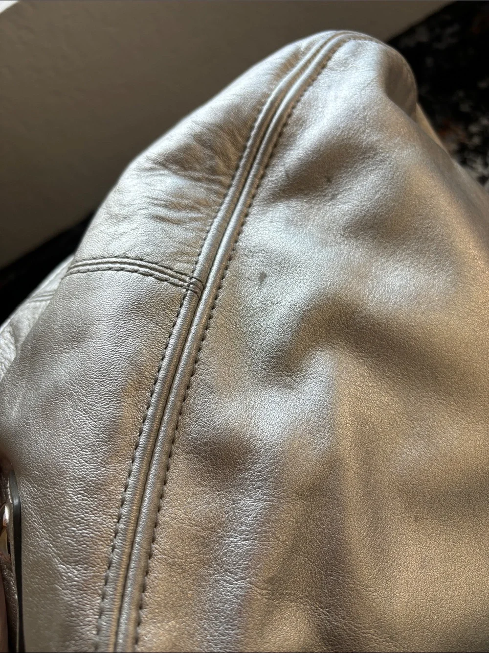 Coach Metallic Silver Leather Zoe Hobo Shoulder Bag